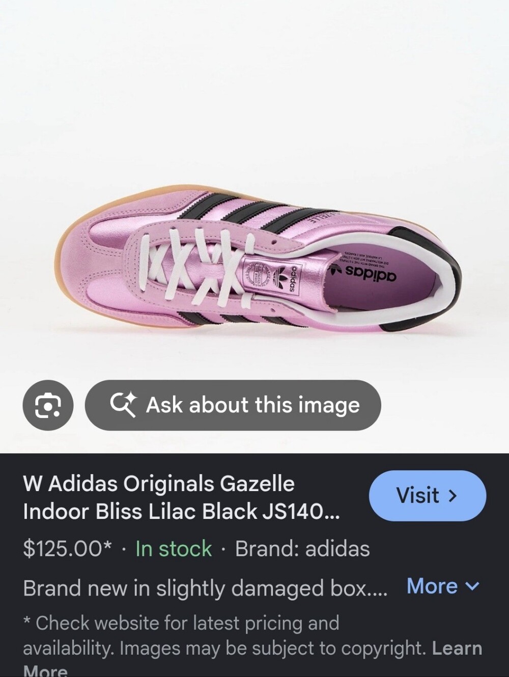 Adidas Gazelle Metallic Pink Sneakers with Black Stripes - Picture 14 of 14